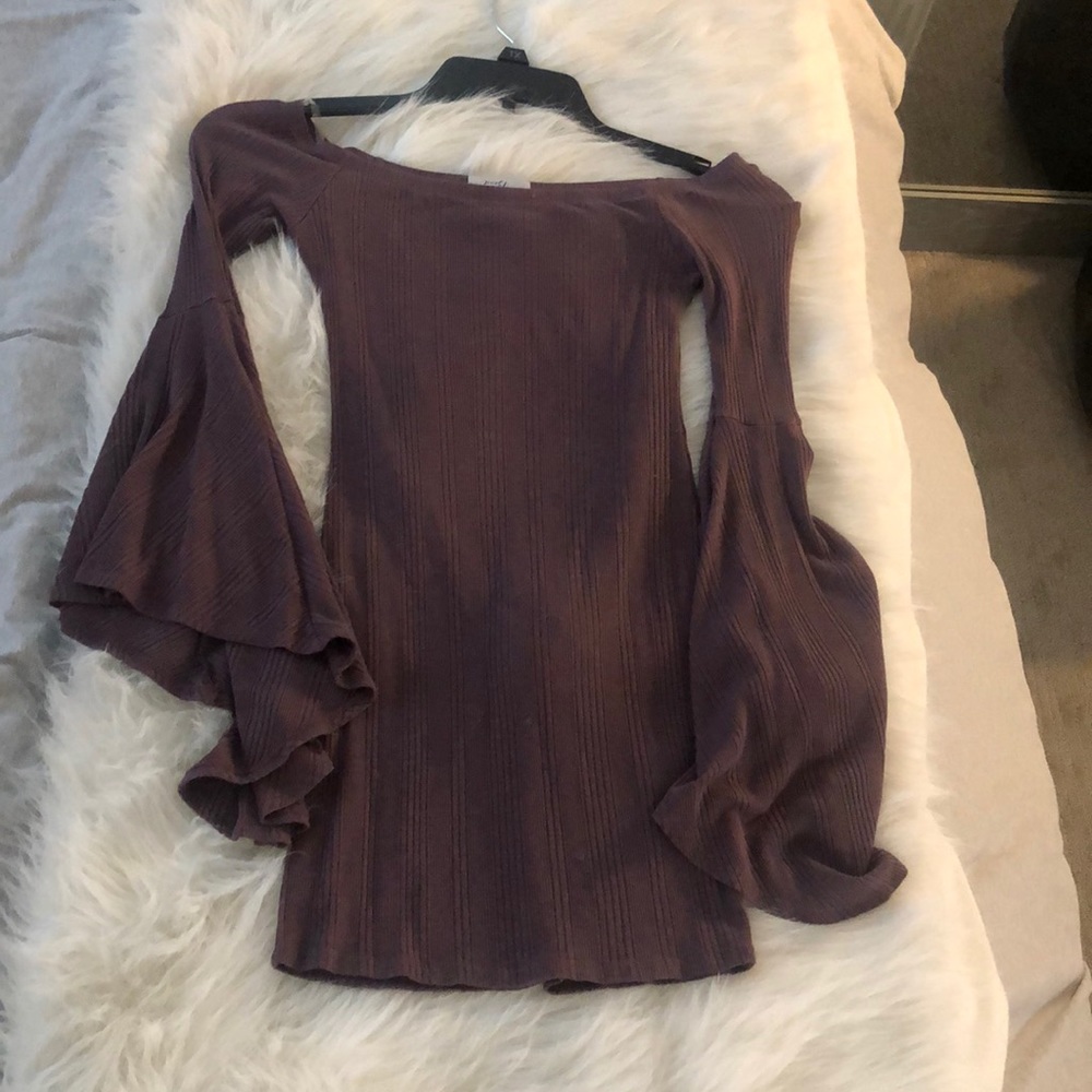 Burgundy dress with bell sleeves